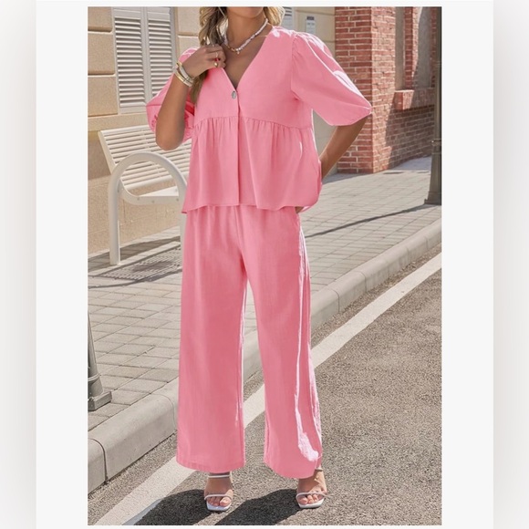 NWT 2PC PINK PANT & BABYDOLL TOP SET-S - Picture 9 of 14